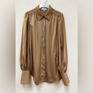 461. Satin Jeweled Shirt in Taupe